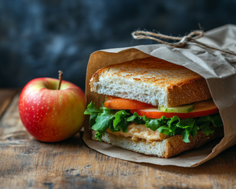 sandwich with lettuce tomato and apple healthy lunch for two
